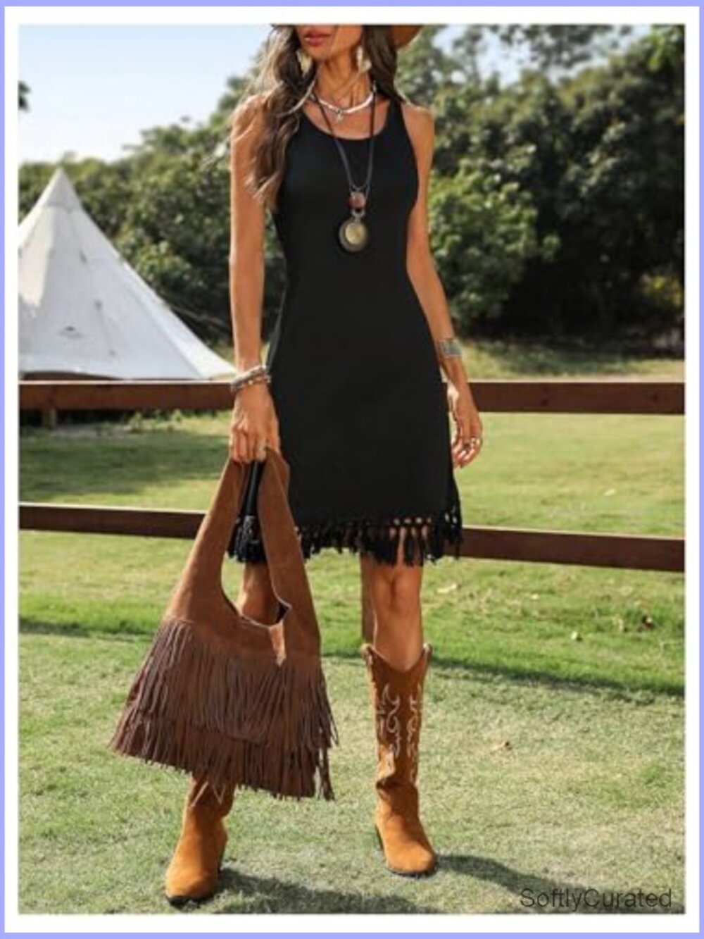 Western Fringe Tank Dress Cowgirl Style Sleeveless Casual Summer Dress - Picture 5 of 5